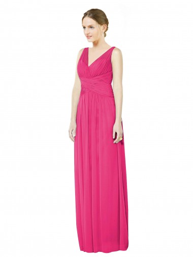 Discount Sleeveless V-Neck Long Chiffon Bridesmaid Dress with V-Back