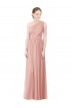 Discount One Shoulder Long Chiffon Bridesmaid Dress with Shirred Waistband