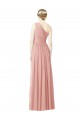 Discount One Shoulder Long Chiffon Bridesmaid Dress with Shirred Waistband