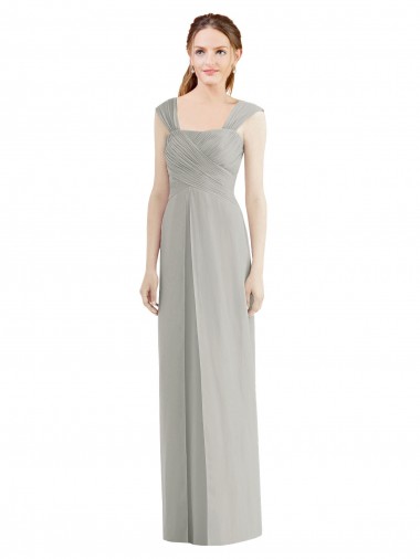Discount Full Length Lux Chiffon Dress with Draped Bodice And Shirred Straps