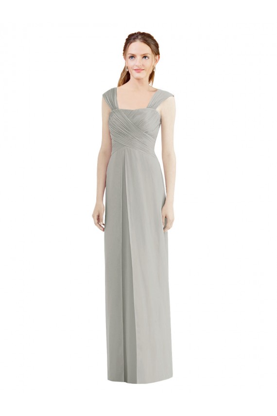 Discount Full Length Lux Chiffon Dress with Draped Bodice And Shirred Straps