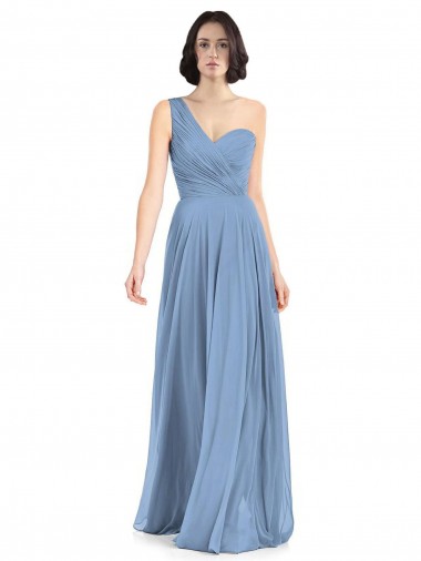 Discount One Shoulder Long Chiffon Bridesmaid Dress with Sweetheart Bodice