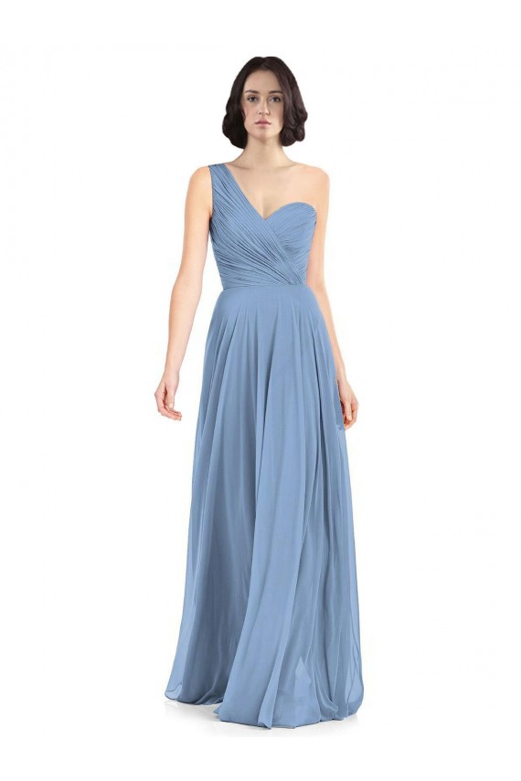 Discount One Shoulder Long Chiffon Bridesmaid Dress with Sweetheart Bodice