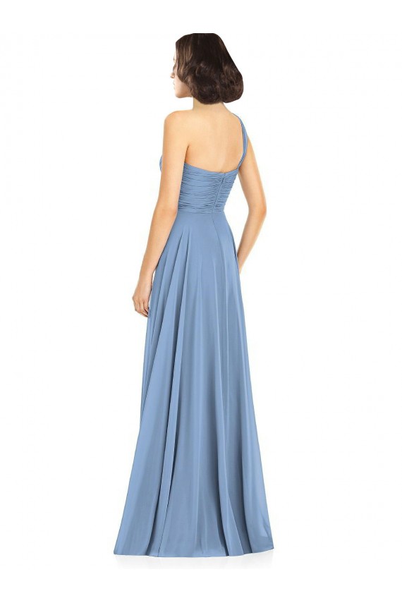 Discount One Shoulder Long Chiffon Bridesmaid Dress with Sweetheart Bodice