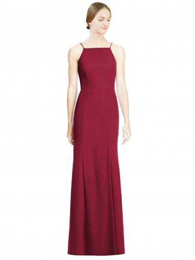 Discount High Square Trumpet Chiffon Bridesmaid Dress with Lace-Up Open Back