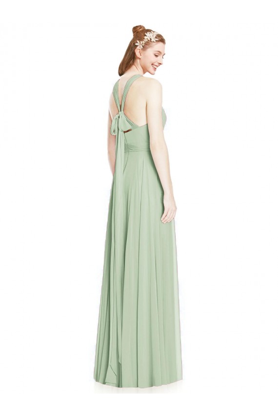 Discount Open Back Halter Chiffon Bridesmaid Dress with Flowy Bow