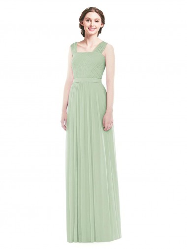 Discount Sleeveless Chiffon Long Bridesmaid Dress with Shoulder Straps