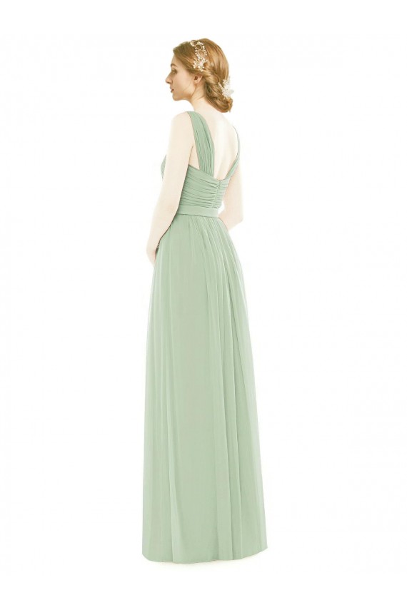 Discount Sleeveless Chiffon Long Bridesmaid Dress with Shoulder Straps