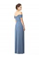Discount Off the Shoulder Chiffon Bridesmaid Dress with Draped Bodice