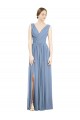 Discount Sleeveless Draped Chiffon Maxi Bridesmaid Dress with Front Slit