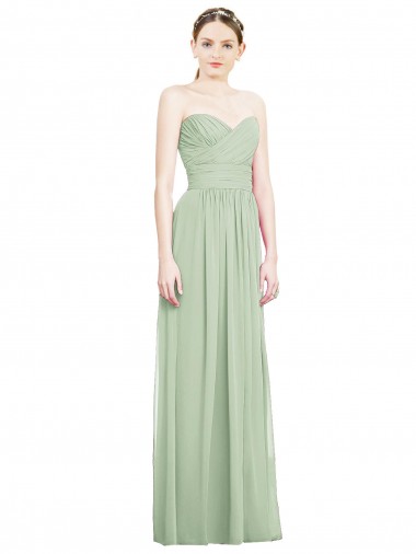 Discount Crisscross Draped Full Length Strapless Chiffon Bridesmaid Dress