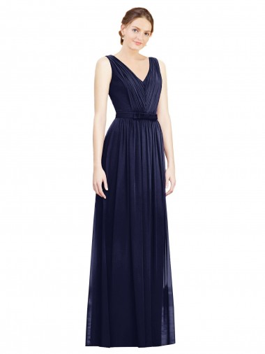 Discount Full-Length V-Neck Lux Chiffon Bridesmaid Dress with V-Back