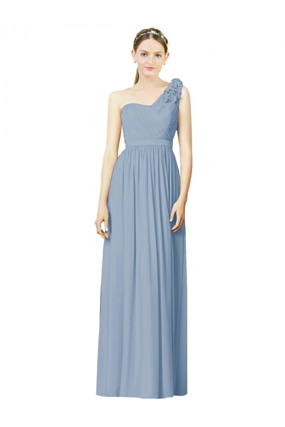 Discount Flower Shoulder Draped One Shoulder Chiffon Bridesmaid Dress