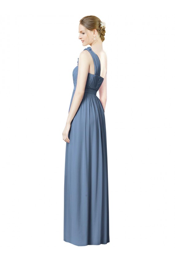 Discount Flower Shoulder Draped One Shoulder Chiffon Bridesmaid Dress