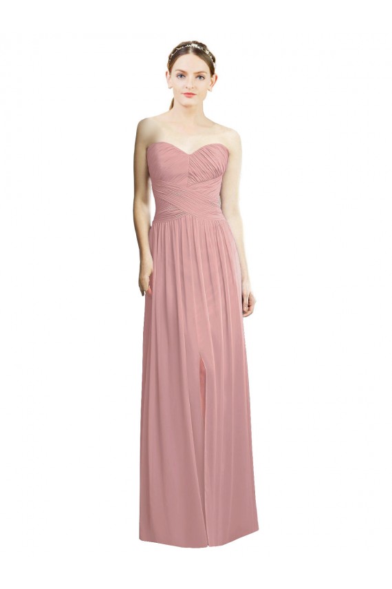 Discount Crossover Draped Sweetheart Chiffon Formal Bridesmaid Dress with Front Slit