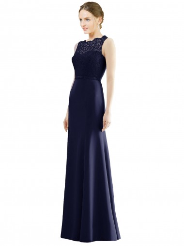 Discount Lace Bodice Open Back Trumpet Chiffon Bridesmaid Dress with Bow Belt