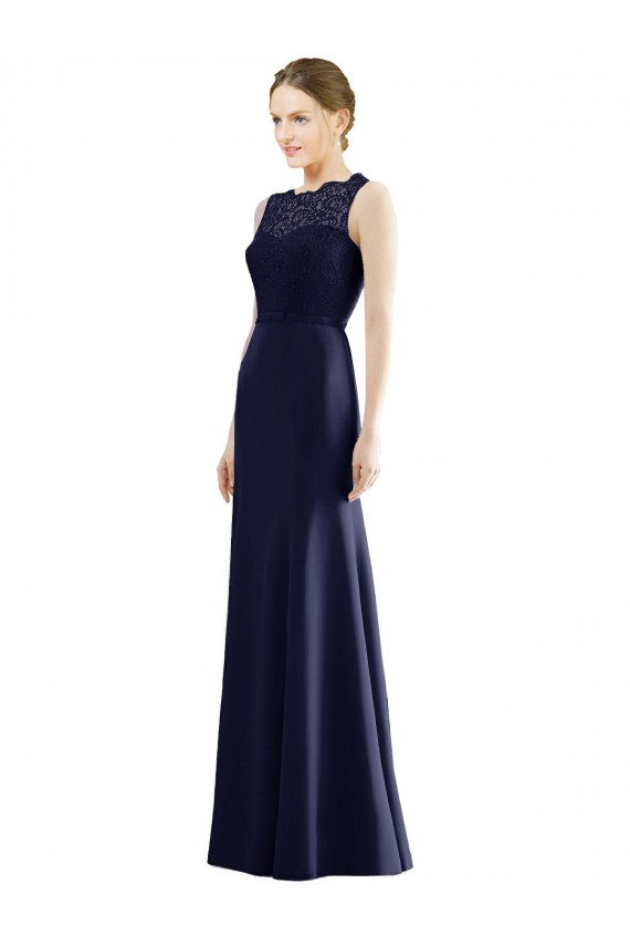 Discount Lace Bodice Open Back Trumpet Chiffon Bridesmaid Dress with Bow Belt