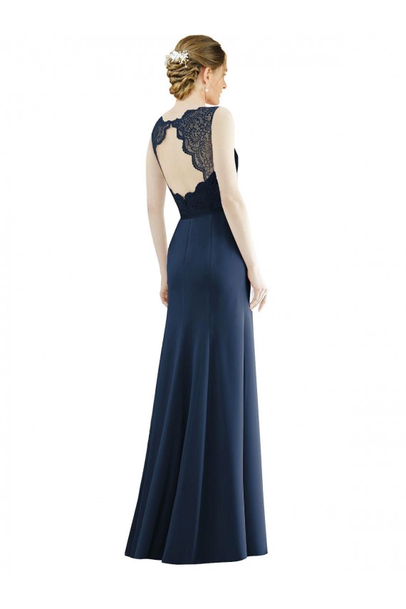 Discount Lace Bodice Open Back Trumpet Chiffon Bridesmaid Dress with Bow Belt