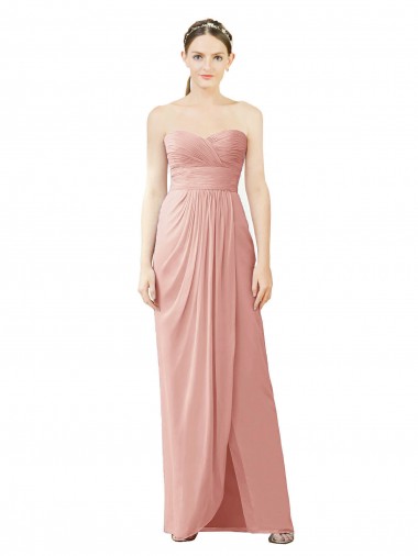 Discount Strapless Sweetheart Long Chiffon Wrap Bridesmaid Dress