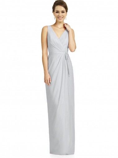 Discount Draped V-Neck Cocktail Length Chiffon Bridesmaid Dress