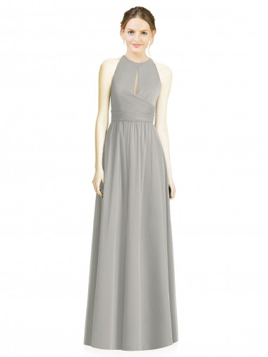 Discount Draped Keyhole Long Chiffon Bridesmaid Dress