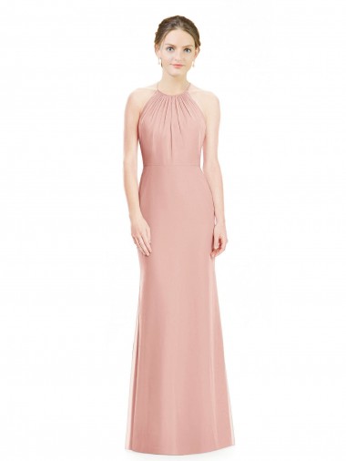Discount Halter Neck Trumpet Chiffon Bridesmaid Dress