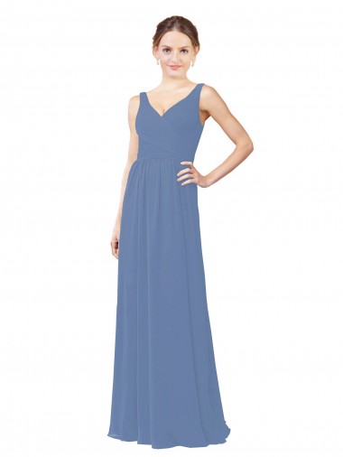 Discount Draped V-Neck Luxe Chiffon Bridesmaid Dress
