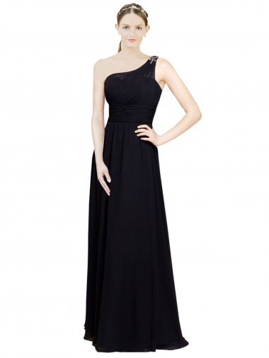 Discount Sweetheart Chiffon Bridesmaid Dress with Beaded One Shoulder Strap