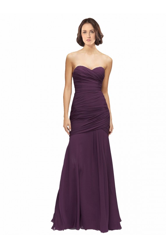 Discount Full Length Chiffon Bridesmaid Dress with Sweetheart Neckline and Ruffles