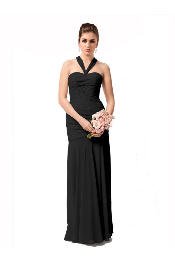 Discount Long Halter Chiffon Bridesmaid Dress with Dropped Waist