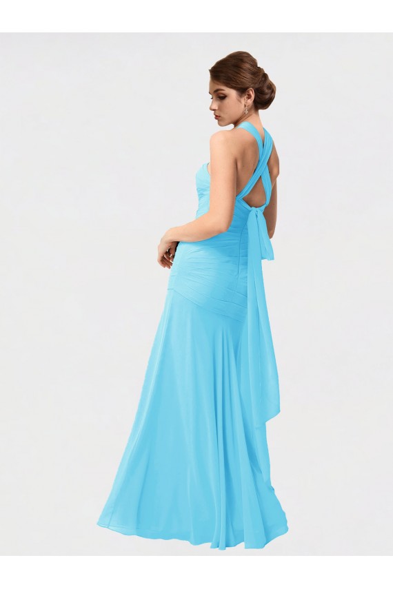 Discount Long Halter Chiffon Bridesmaid Dress with Dropped Waist