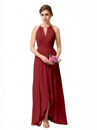 Discount High Low Long Halter Keyhole Chiffon Bridesmaid Dress