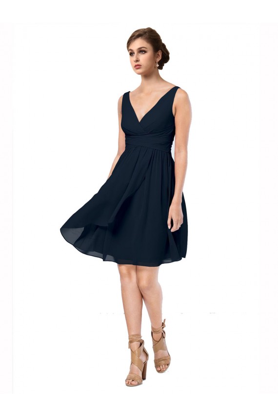 Discount Short Knee Length Criss Cross Draped Chiffon Cocktail Bridesmaid Dress