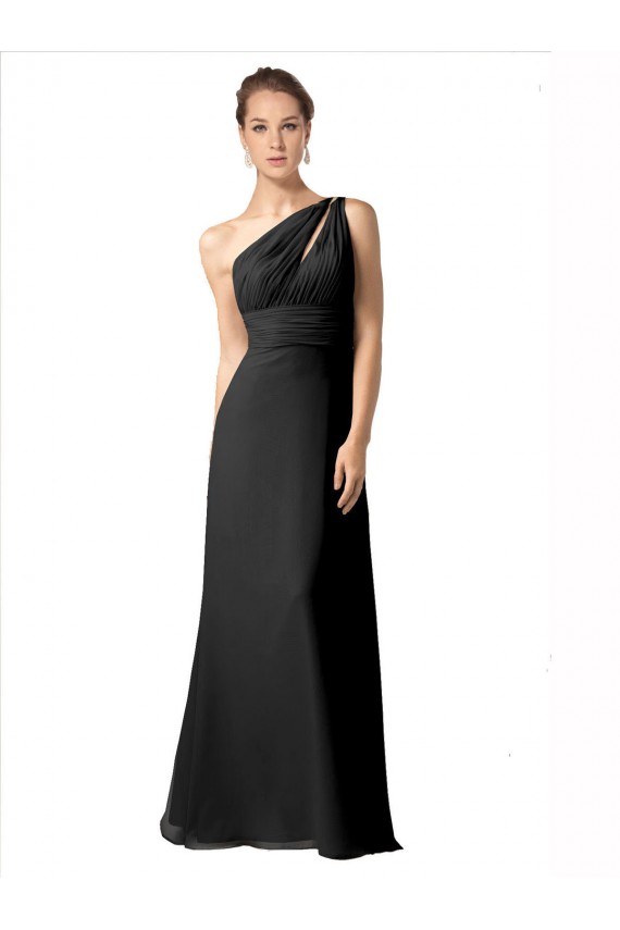 Discount One Shoulder Full Length Chiffon Bridesmaid Dress with Shirred Bodice