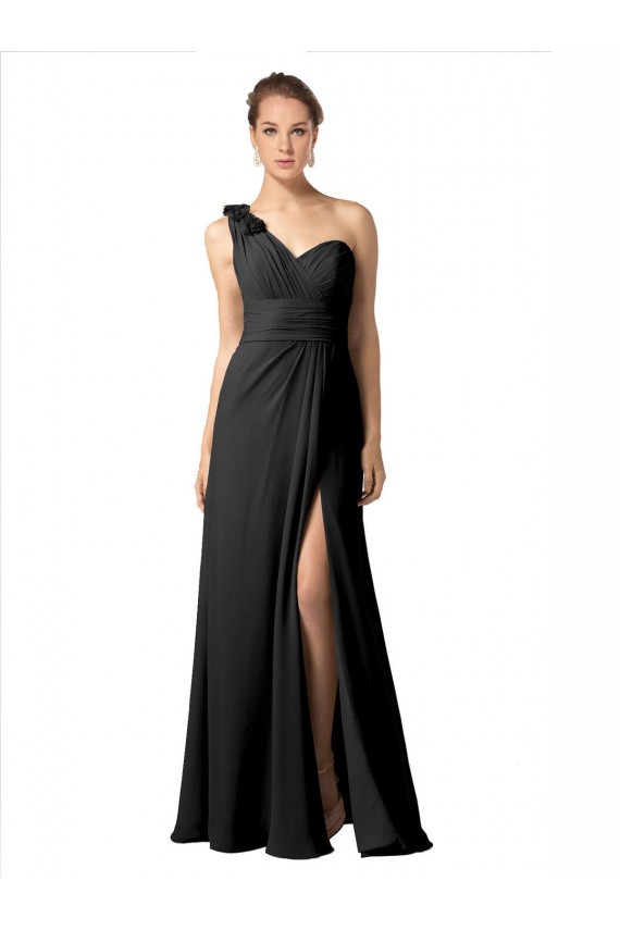 Discount Sheer One Shoulder Chiffon A-Line Bridesmaid Dress with Slit