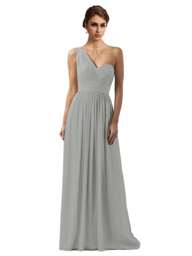 Discount Ruffled One Shoulder Floor Length Long Chiffon Bridesmaid Dress