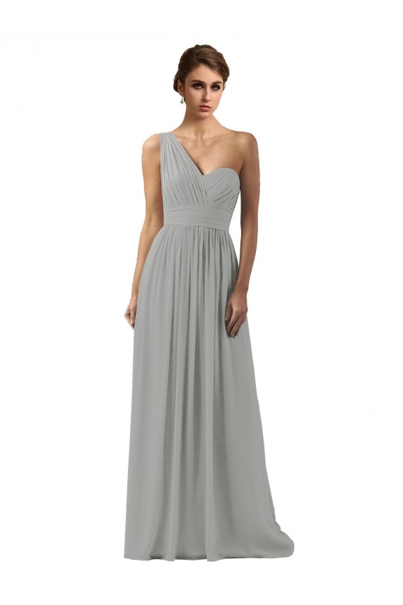 Discount Ruffled One Shoulder Floor Length Long Chiffon Bridesmaid Dress