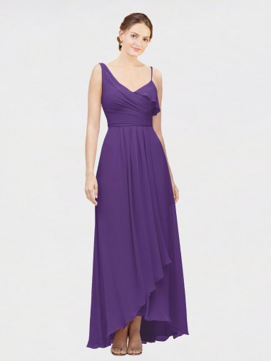 Discount One Shoulder High Low Chiffon Bridesmaid Dress with Wrap Waist