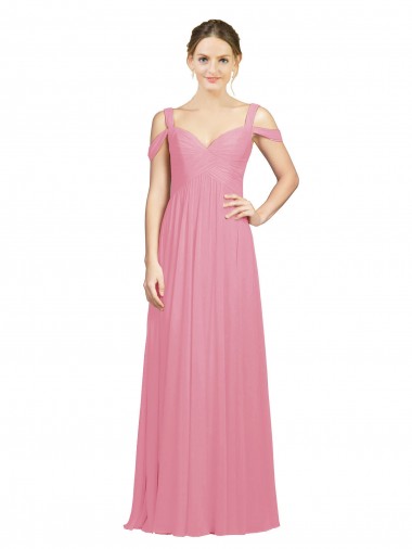 Discount Sweetheart Long Chiffon Bridesmaid Dress with Off the Shoulder Straps