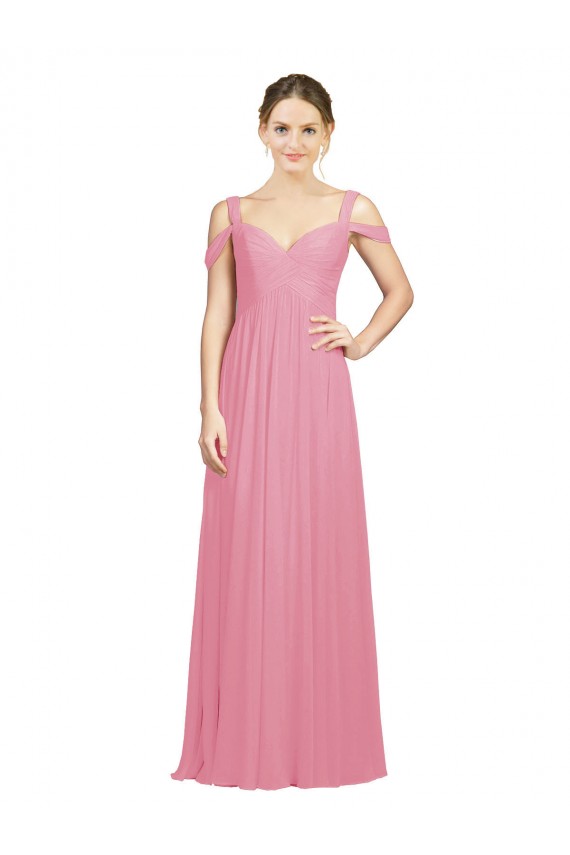 Discount Sweetheart Long Chiffon Bridesmaid Dress with Off the Shoulder Straps