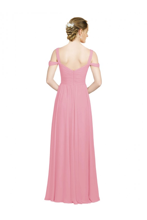 Discount Sweetheart Long Chiffon Bridesmaid Dress with Off the Shoulder Straps