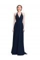 Discount Halter Chiffon Bridesmaid Dress with V-Neckline and Criss Cross Waist