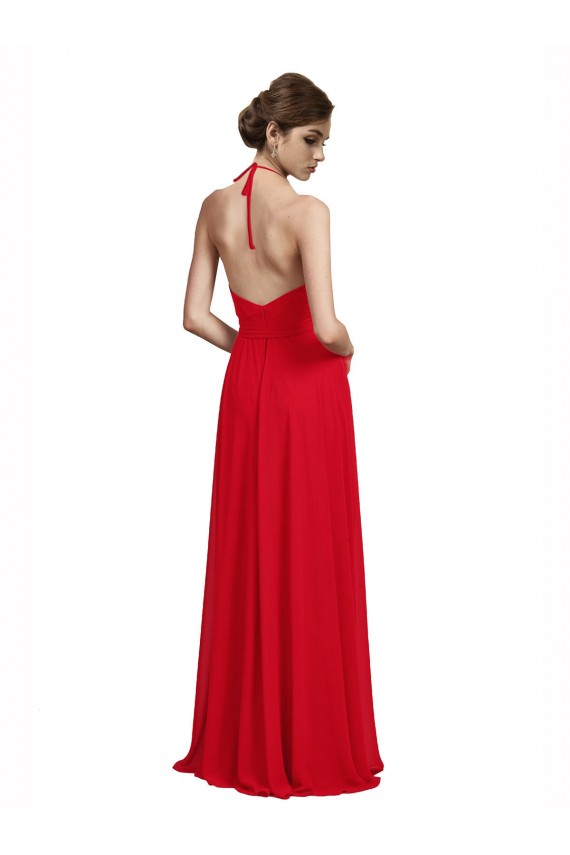 Discount V-Neck Spaghetti Halter Strap Chiffon Bridesmaid Dress