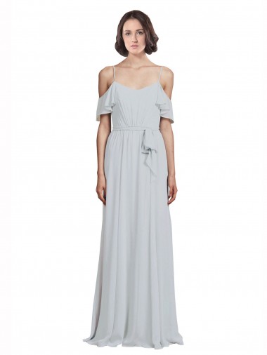 Discount Off the Shoulder Spaghetti Strap Long Chiffon Bridesmaids Dress