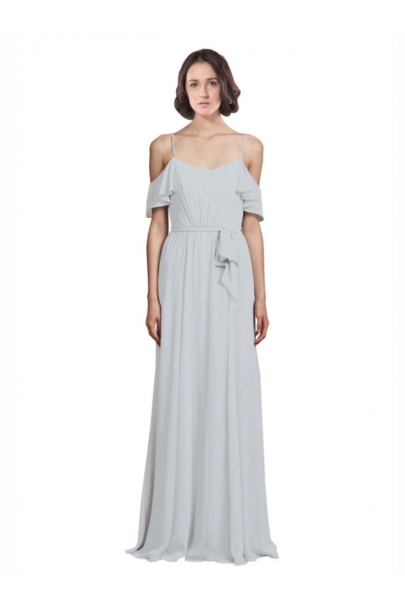 Discount Off the Shoulder Spaghetti Strap Long Chiffon Bridesmaids Dress