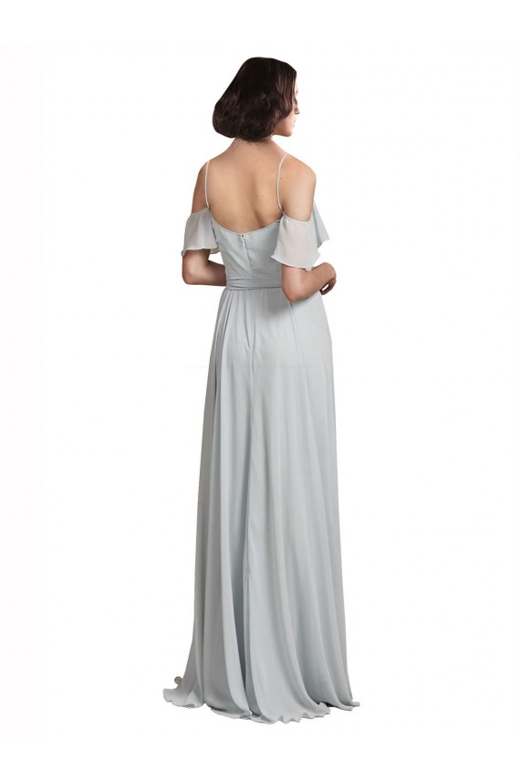 Discount Off the Shoulder Spaghetti Strap Long Chiffon Bridesmaids Dress