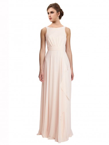 Discount High Neck Chiffon Bridesmaid Dress with Deep V-Back and Cascading Skirt