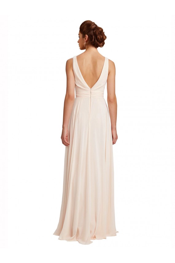 Discount High Neck Chiffon Bridesmaid Dress with Deep V-Back and Cascading Skirt
