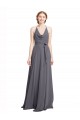 Discount Spaghetti Strap Long Chiffon Bridesmaids Dress with Halter Cowl Neck