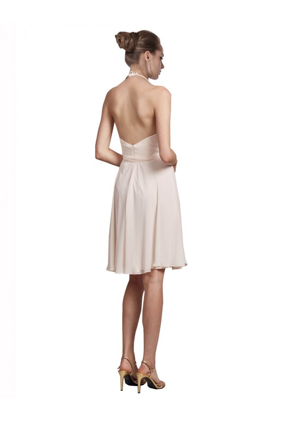 Discount Short Knee Length Wrap Chiffon Halter Bridesmaids Dress